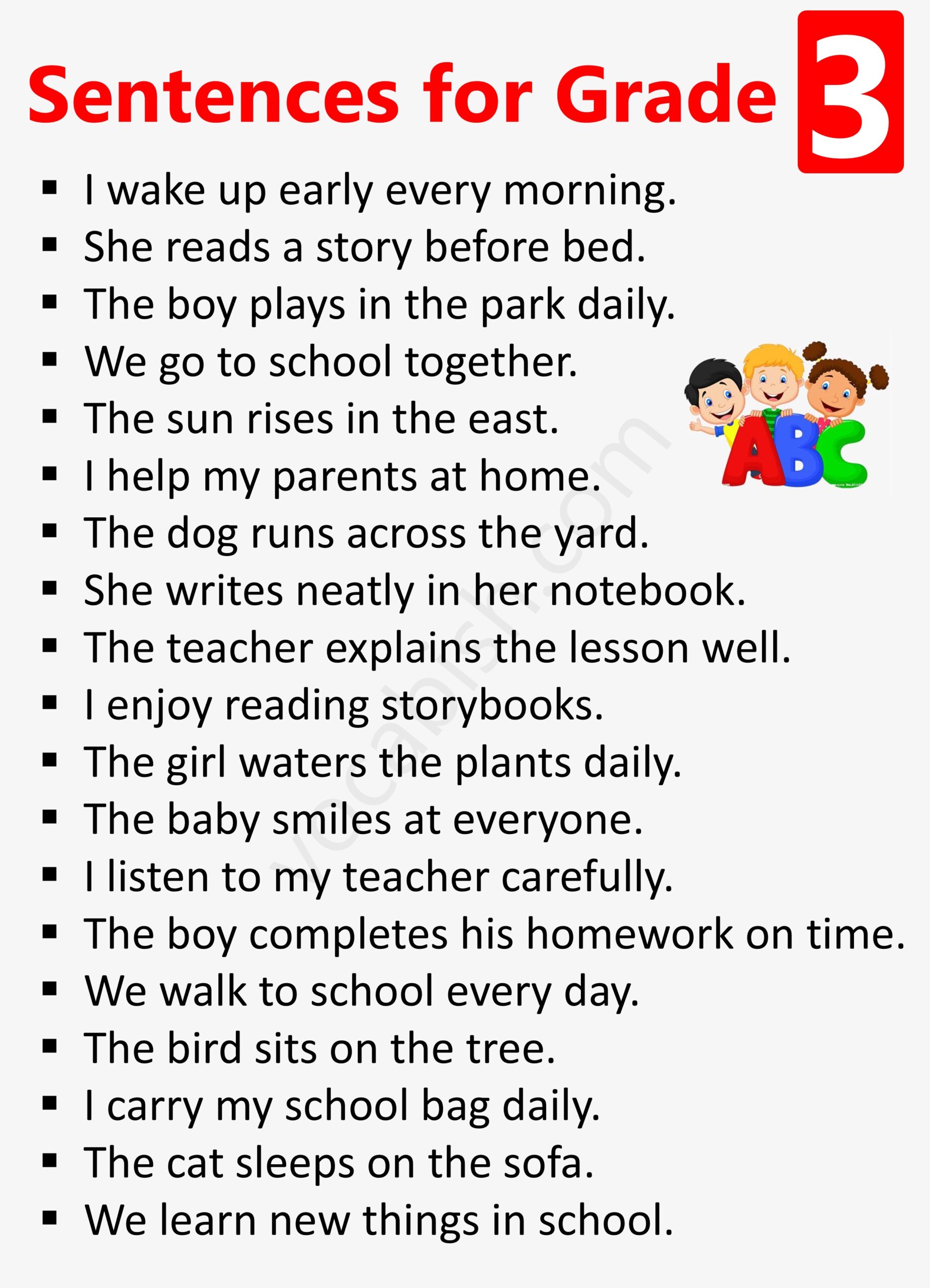 Sentences for Grade 3 Students to Read Easily