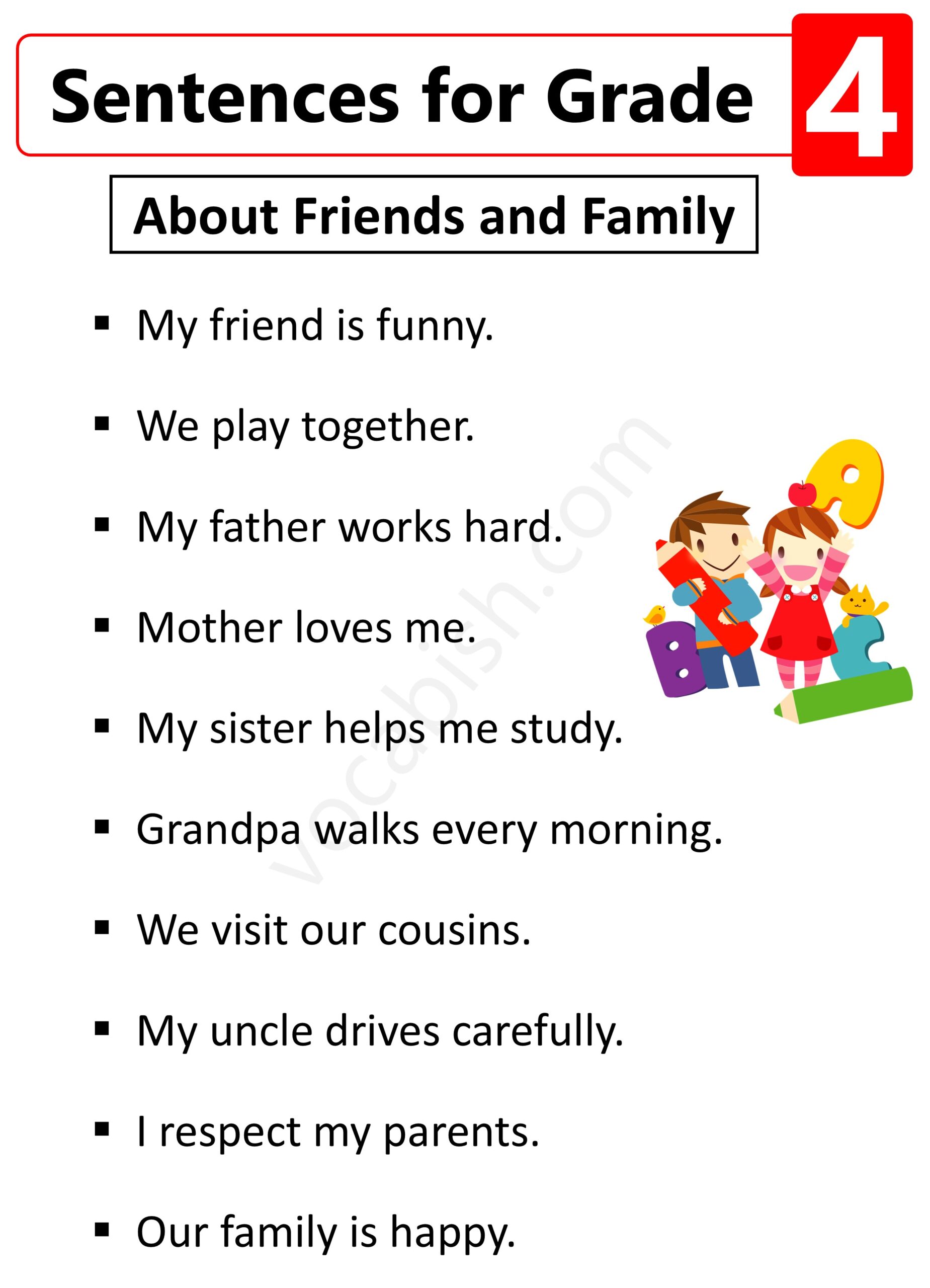 Sentences for Grade 4 About Friends and Family
