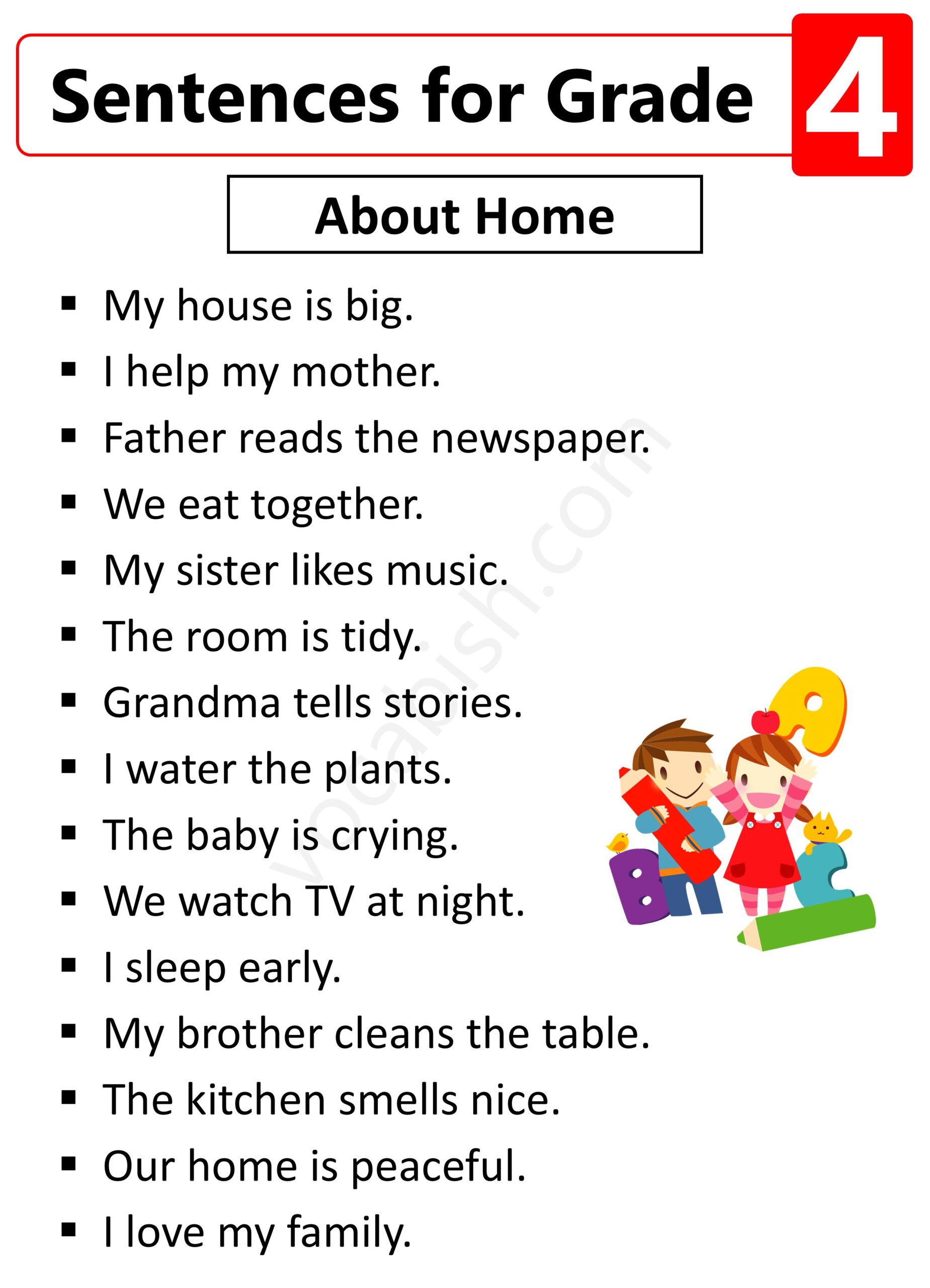 Sentences for Grade 4 About Home