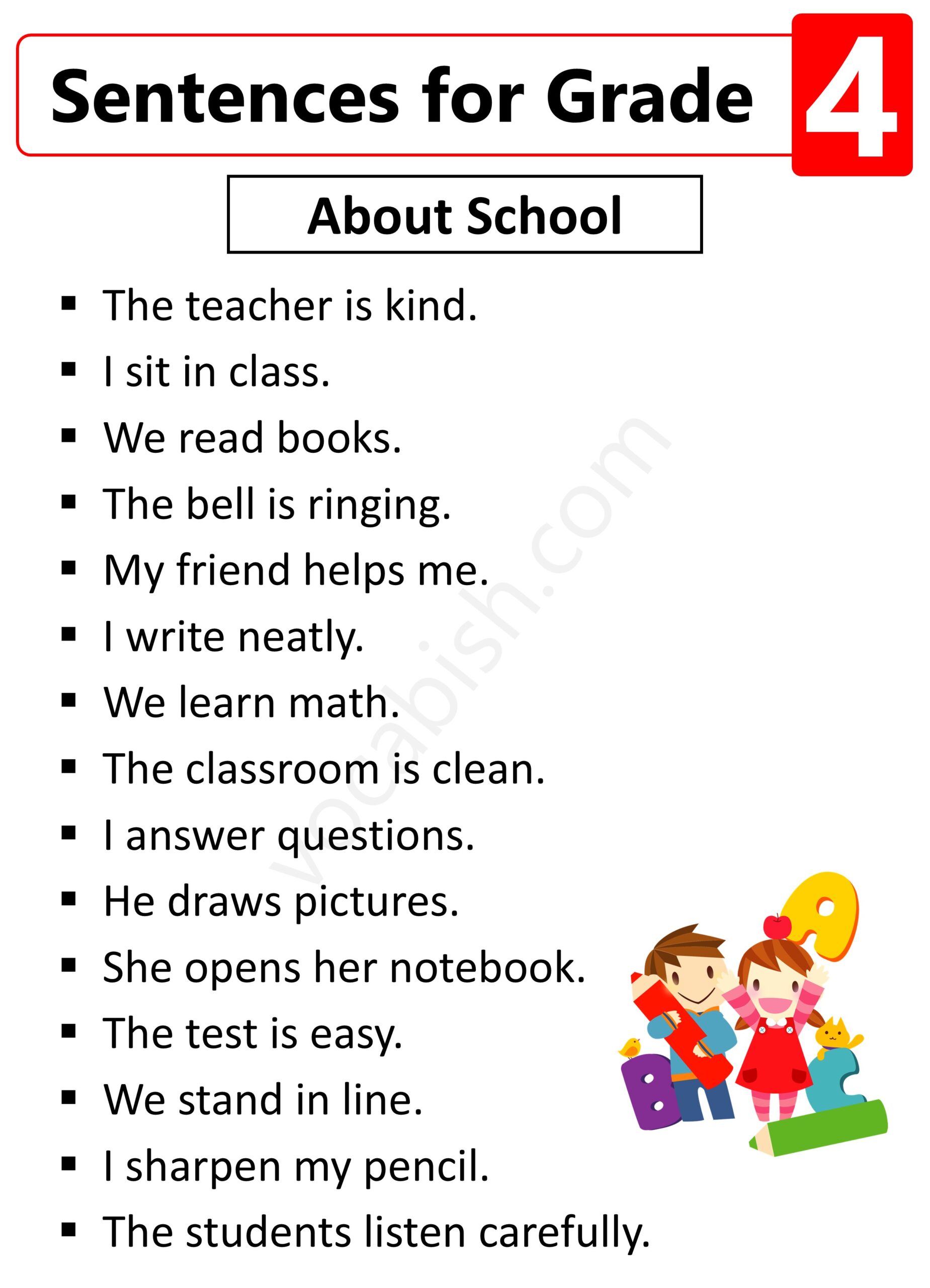 Sentences for Grade 4 about School