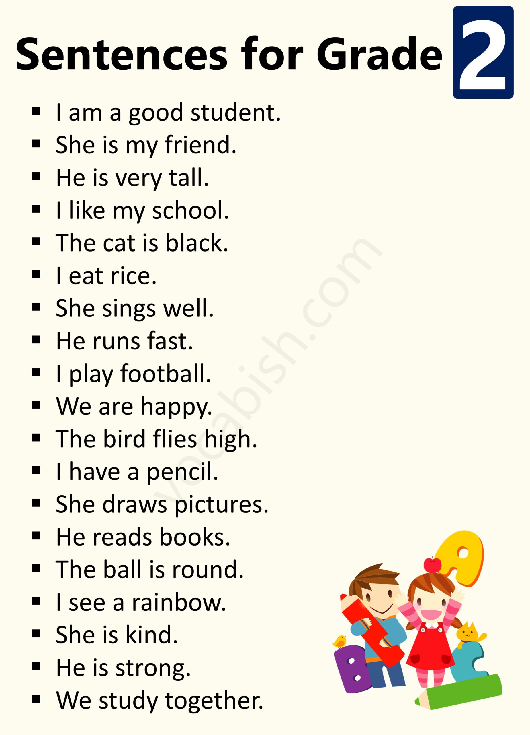 Short Sentences for Second Class