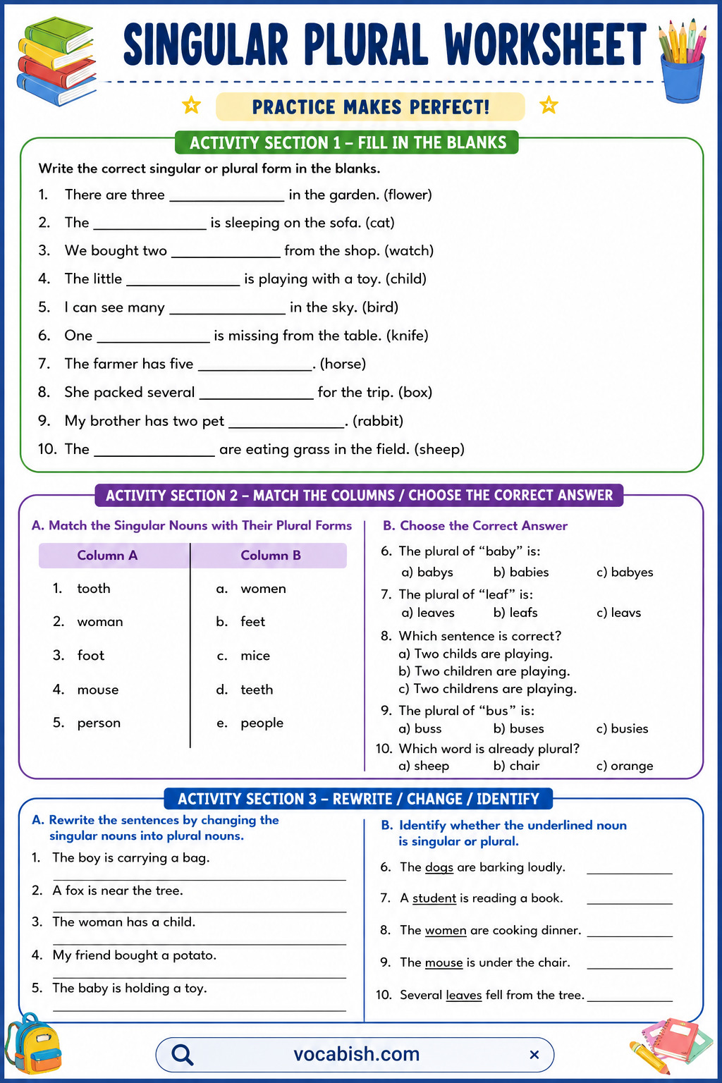 Singular Plural Worksheet