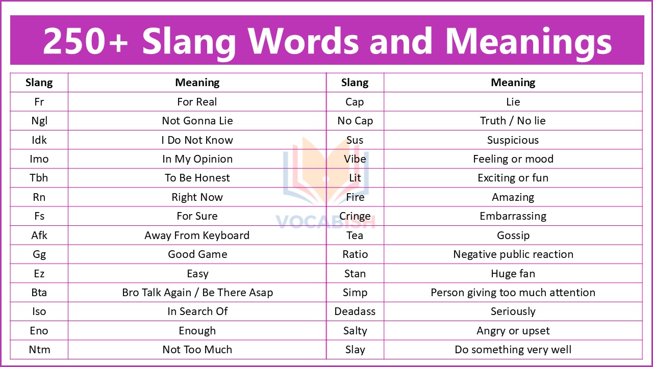 Slang Words and Meanings with PDF