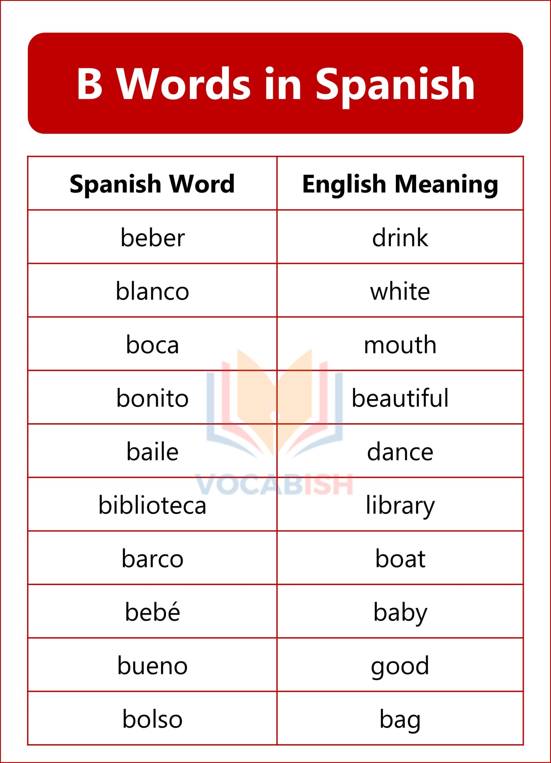 Spanish Words that Start with B