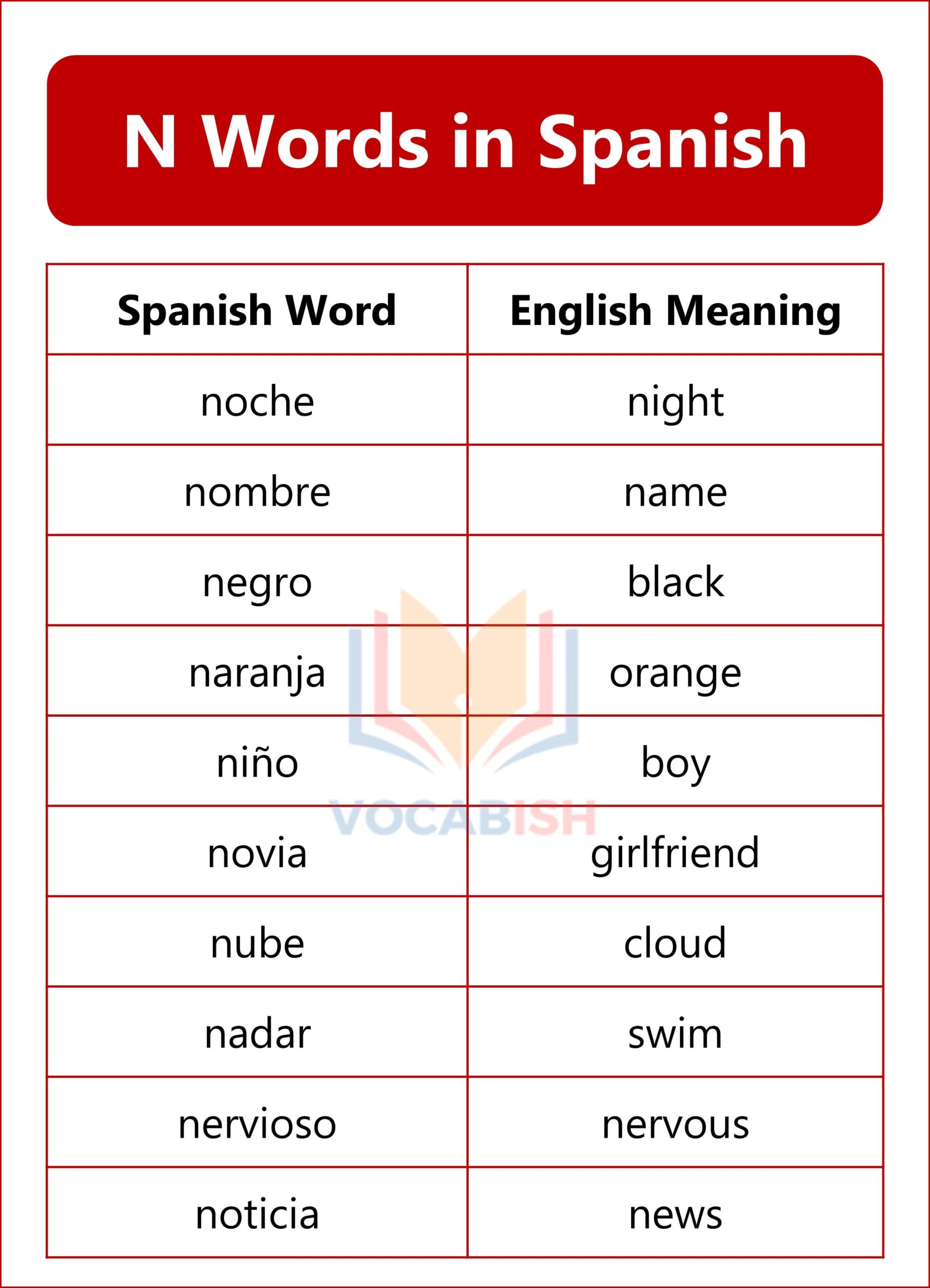 Spanish Words that Start with N