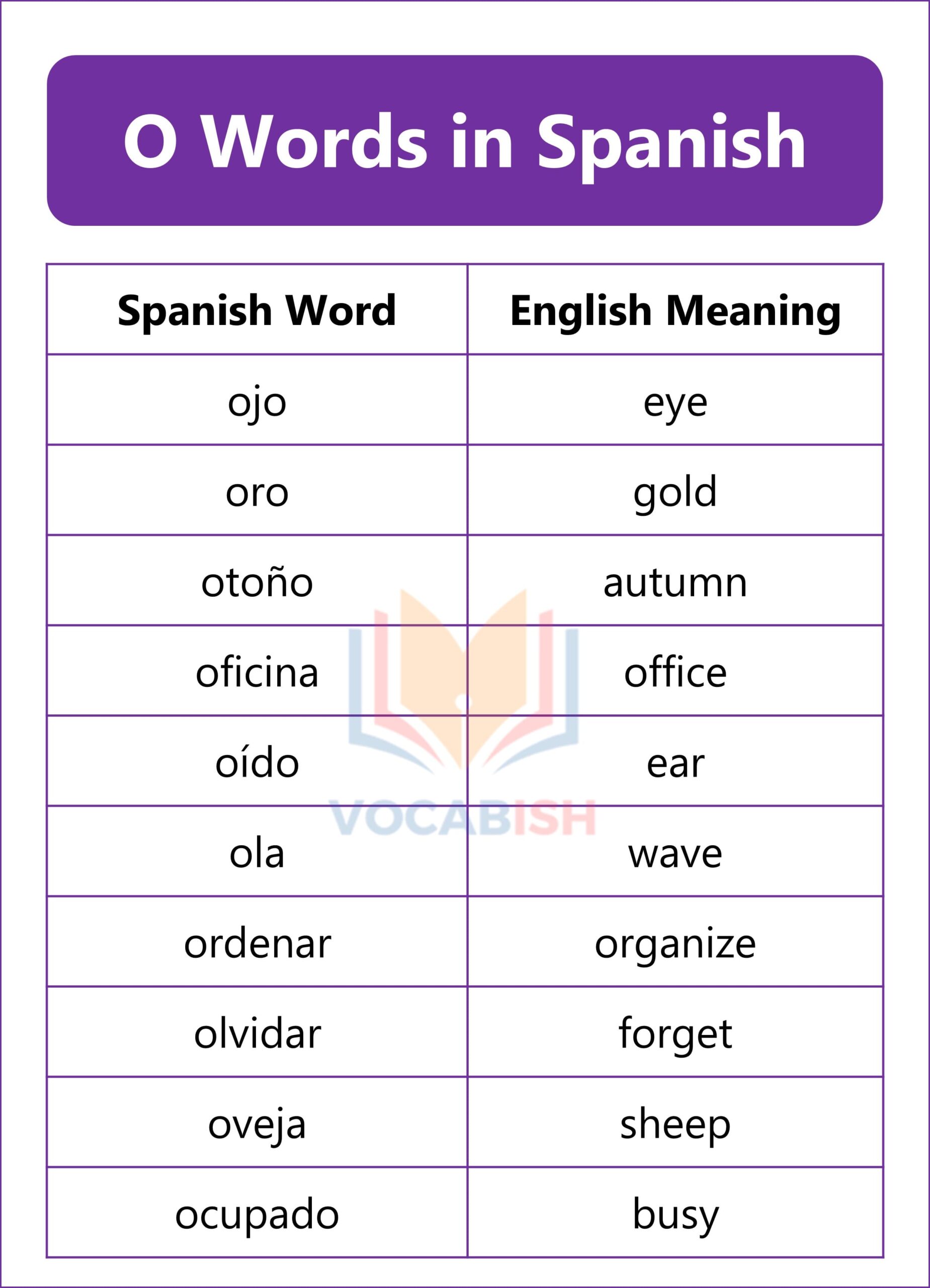 Spanish Words that Start with O