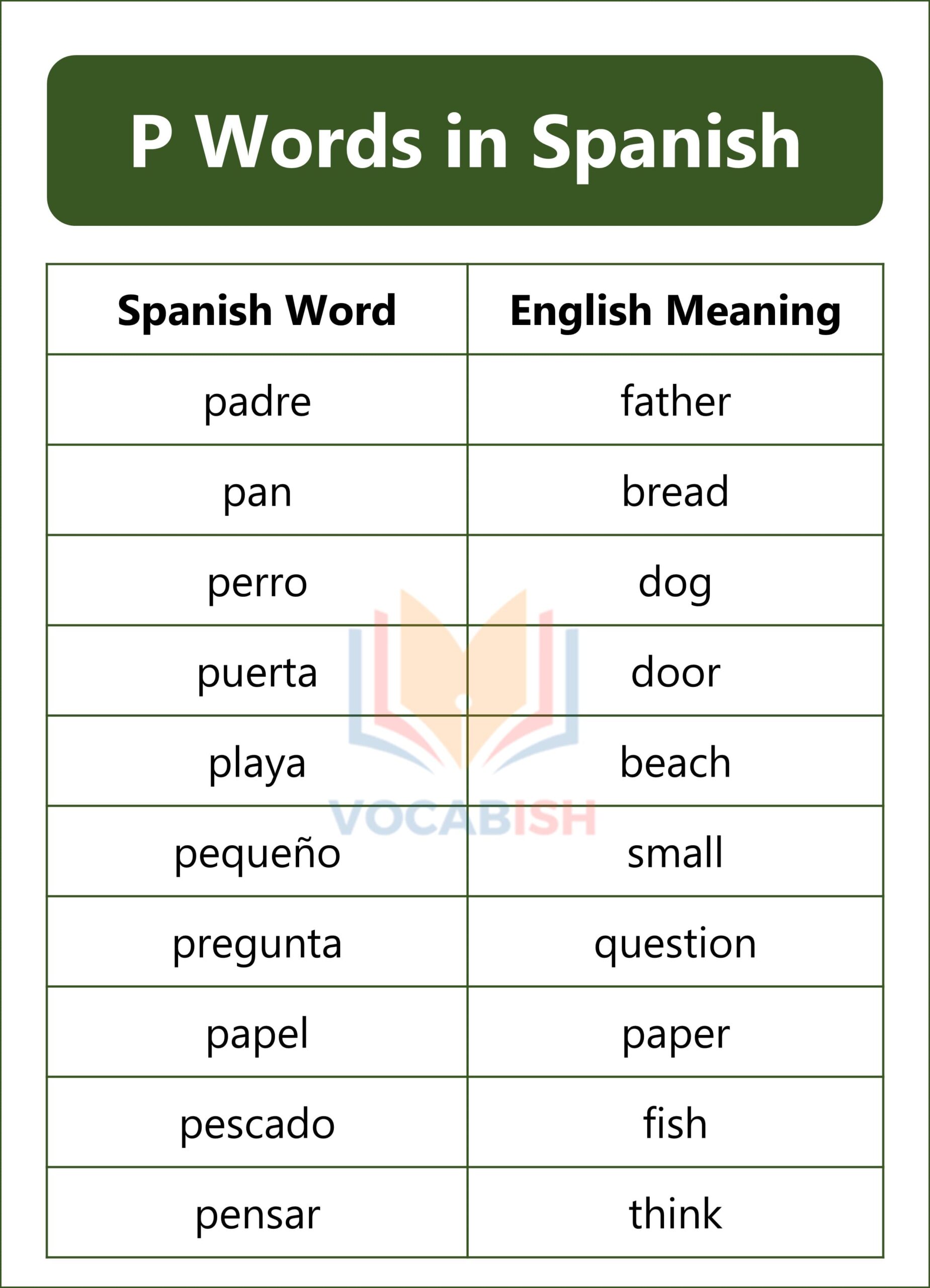 Spanish Words that Start with P