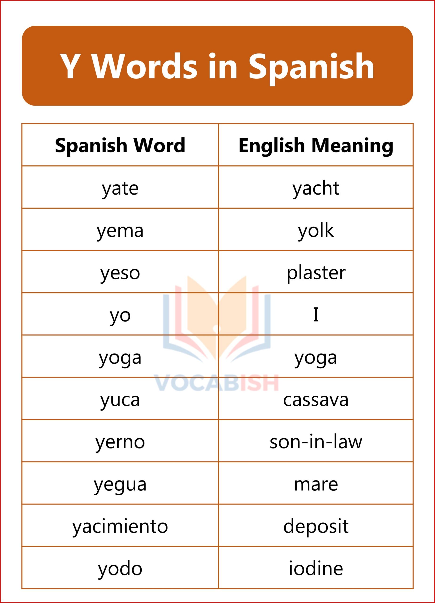 Spanish Words that Start with Y