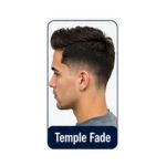 Temple fade haircut with clean fading around the temple area and neatly styled top hair.
