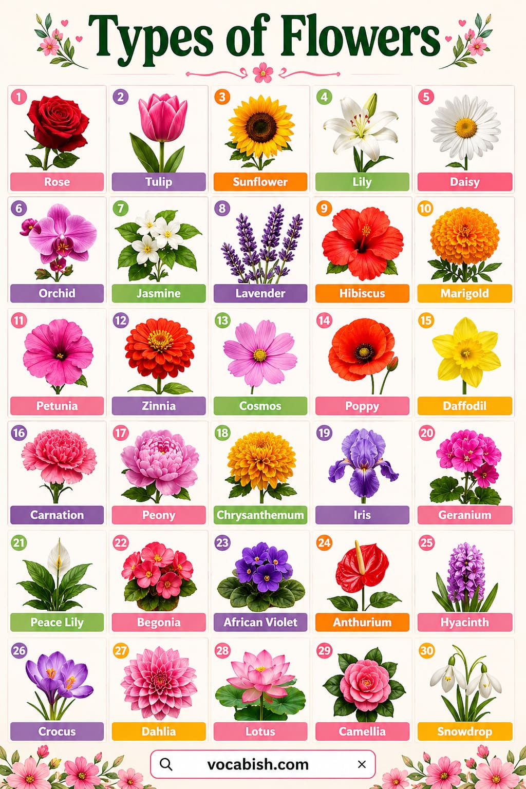 Types of Flowers and Their Pictures