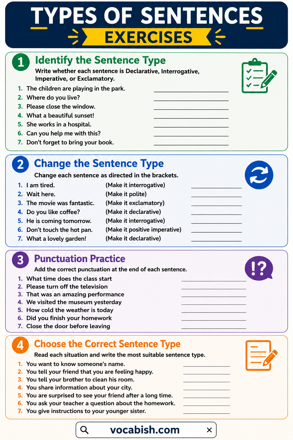 Types of Sentences Exercises with Answers