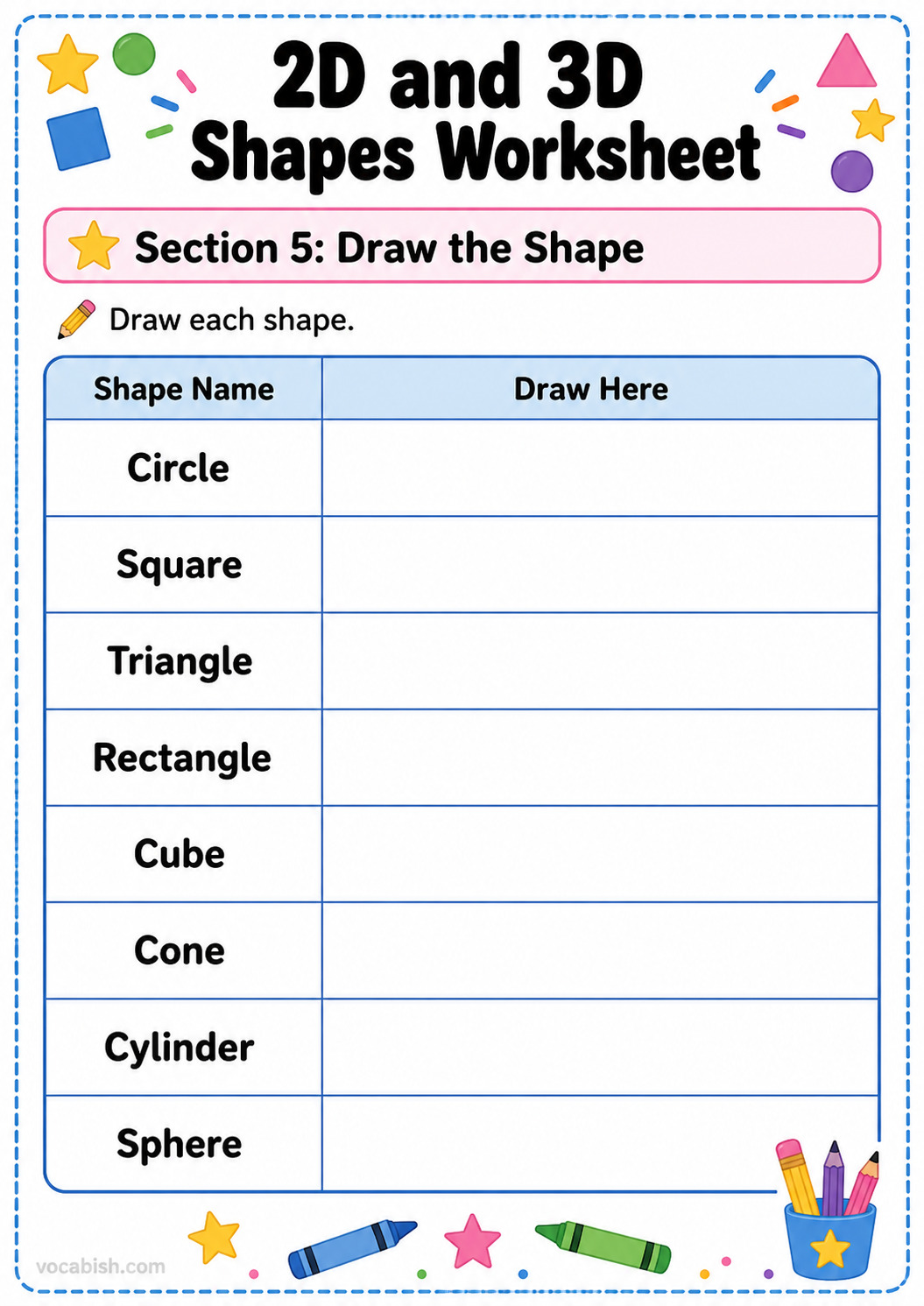 2D and 3D Shapes Worksheet with Answers