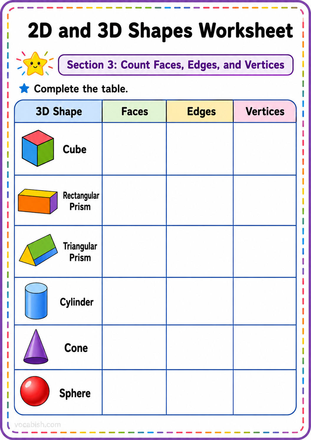 3D Shapes Worksheet for Kids with Answers and PDF