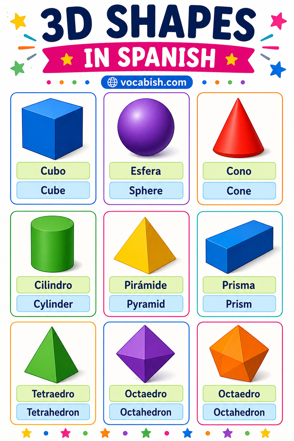 3D Shapes in Spanish with Pictures and PDF