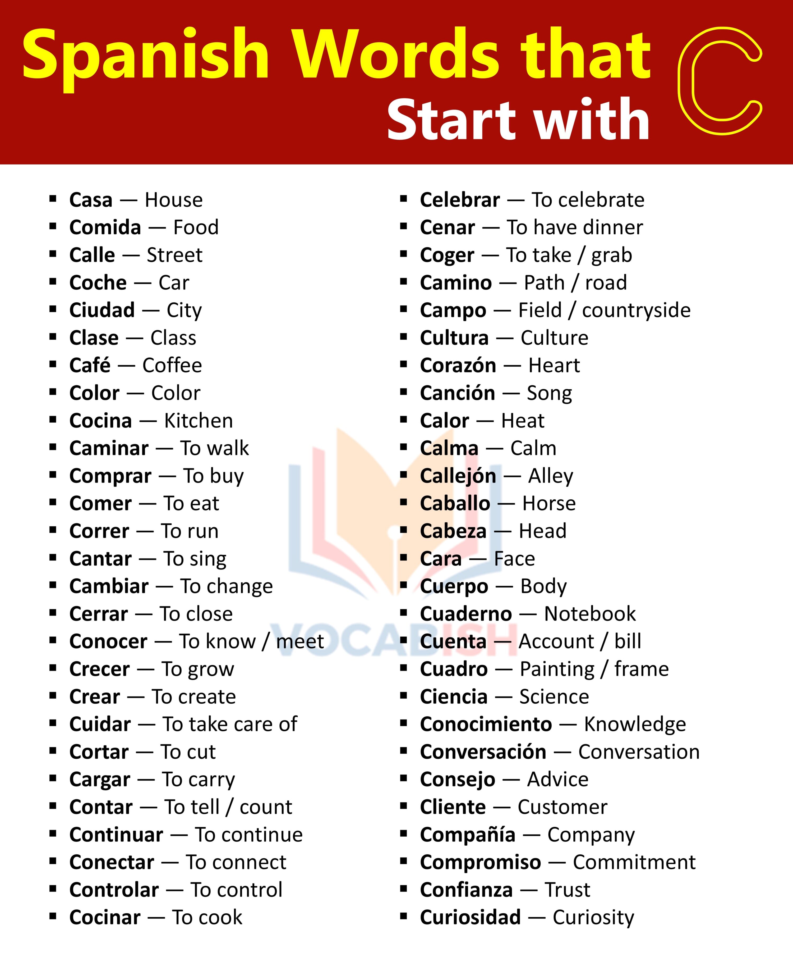 Common Spanish Words That Start with C