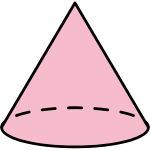 A cone is a 3D shape with one circular base and one curved surface that meets at a point.