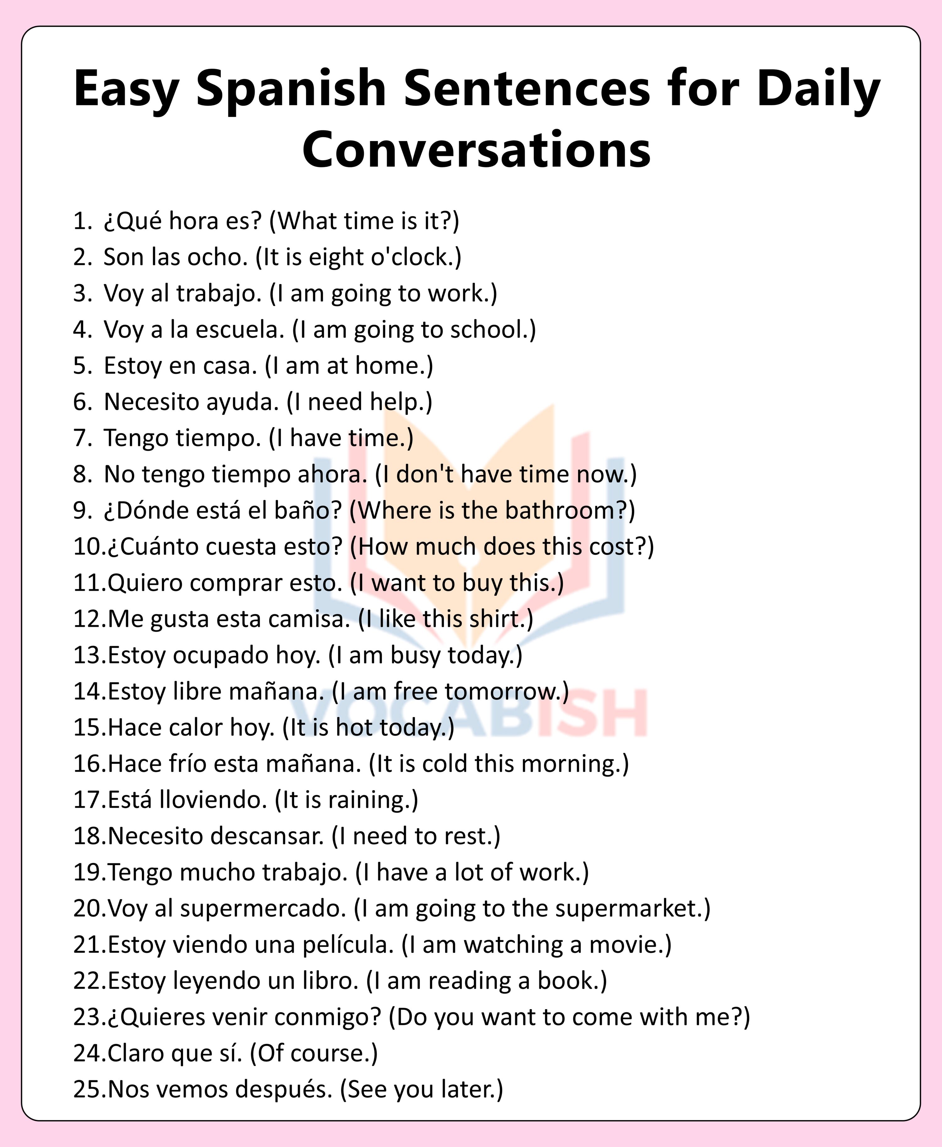 Easy Spanish Sentences for Daily Conversations with PDF