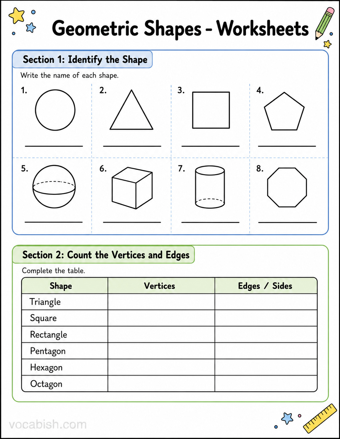 Geometric Shapes Worksheet for Kids
