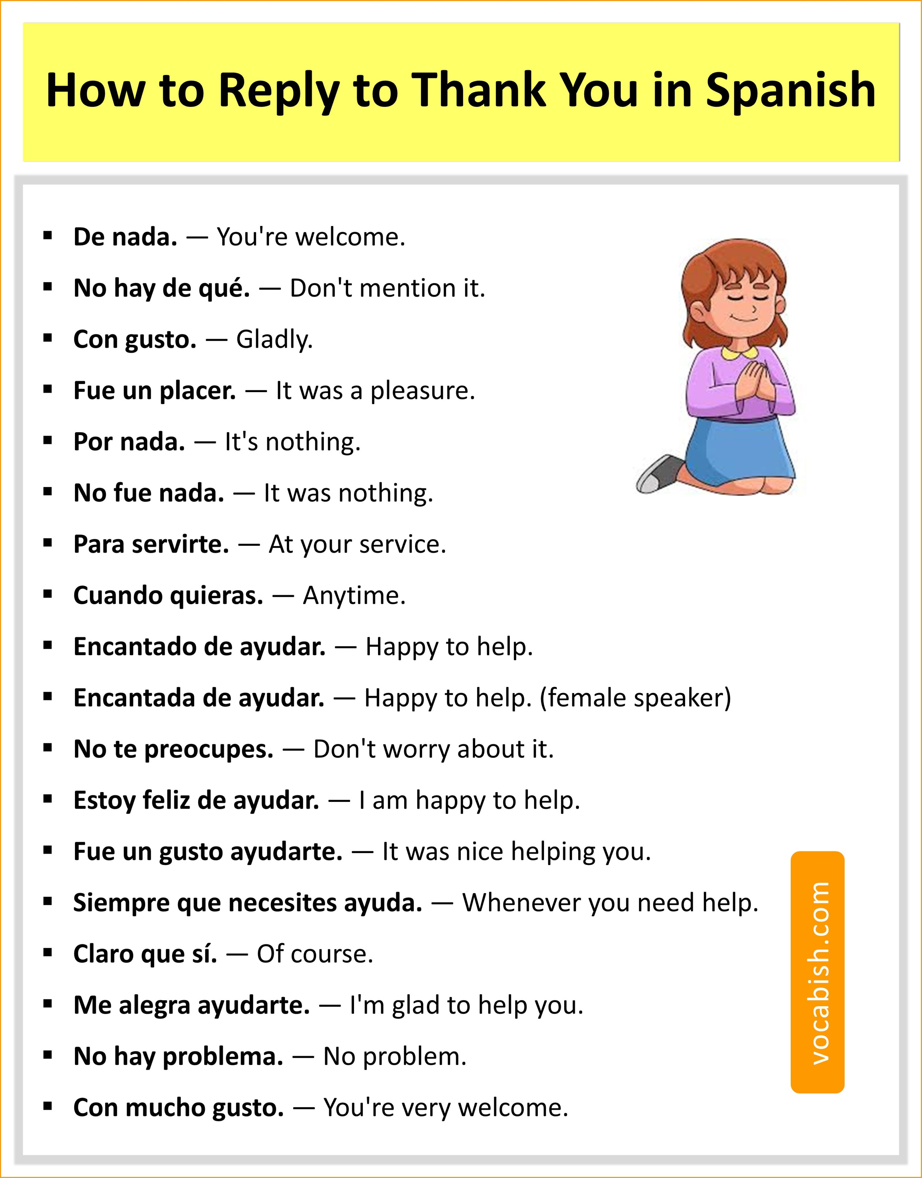 How to Reply to Thank You in Spanish with English Translations and PDF
