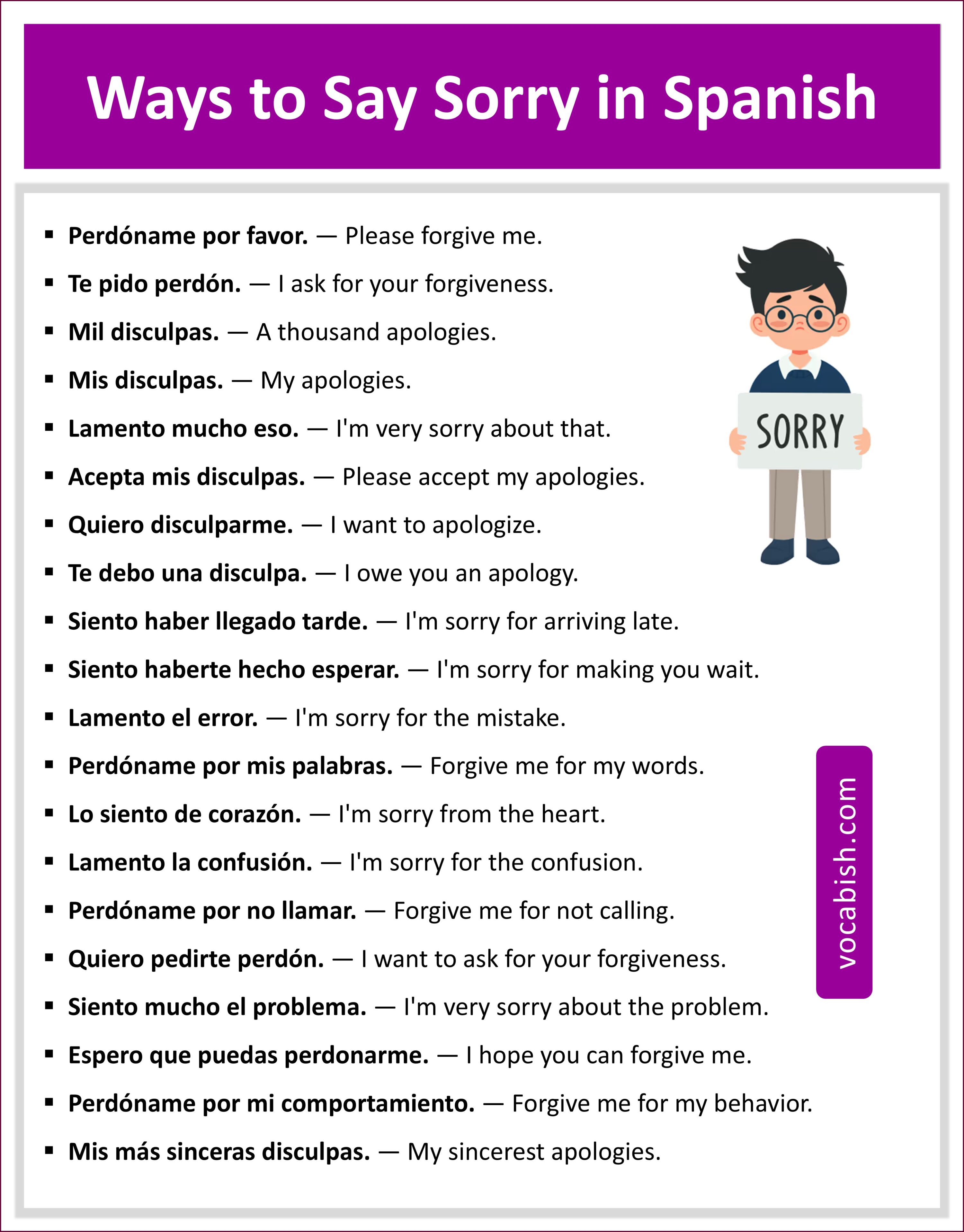 Other Ways to Say Sorry in Spanish with English Translation and PDF