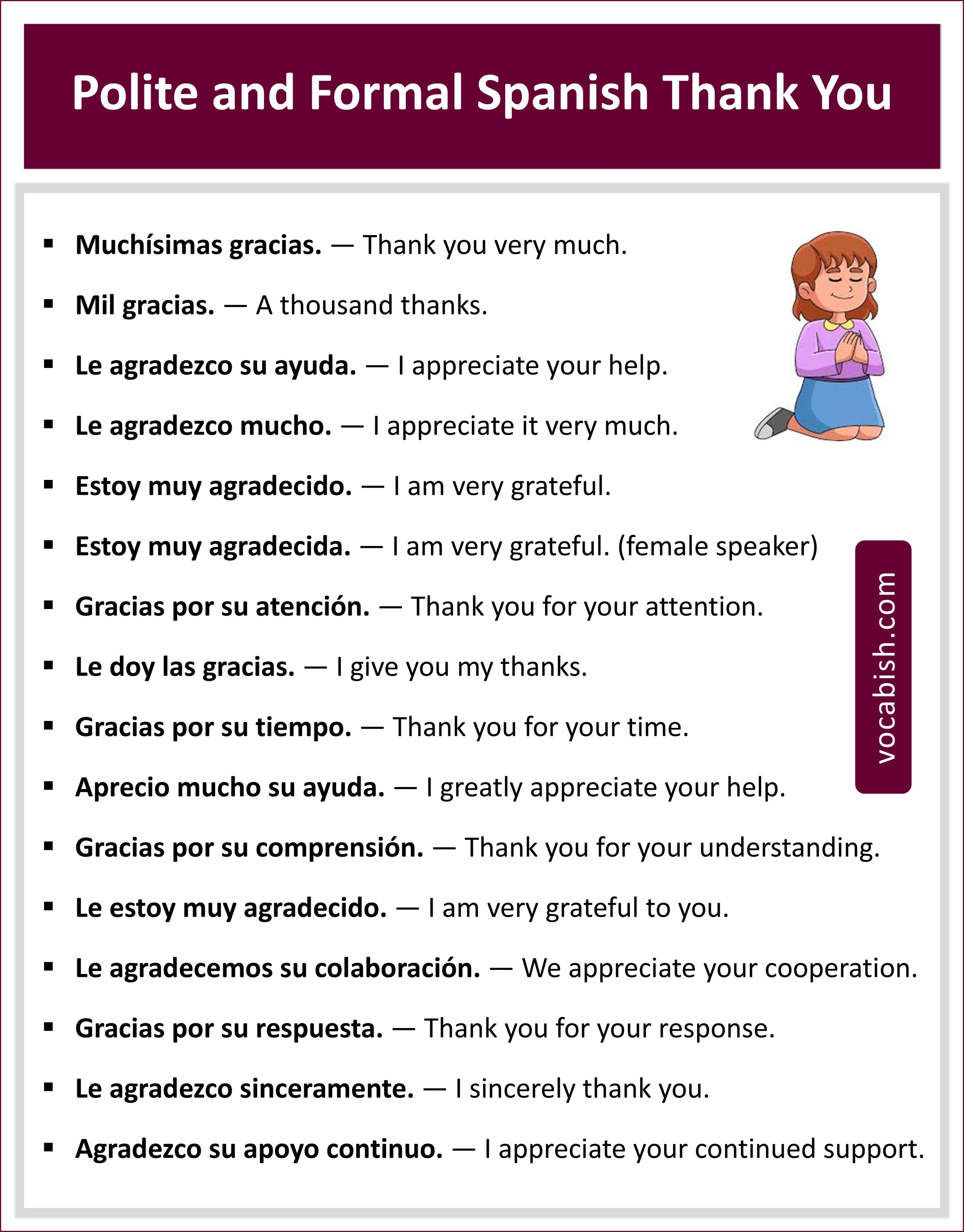 Polite and Formal Spanish Thank You Phrases with PDF