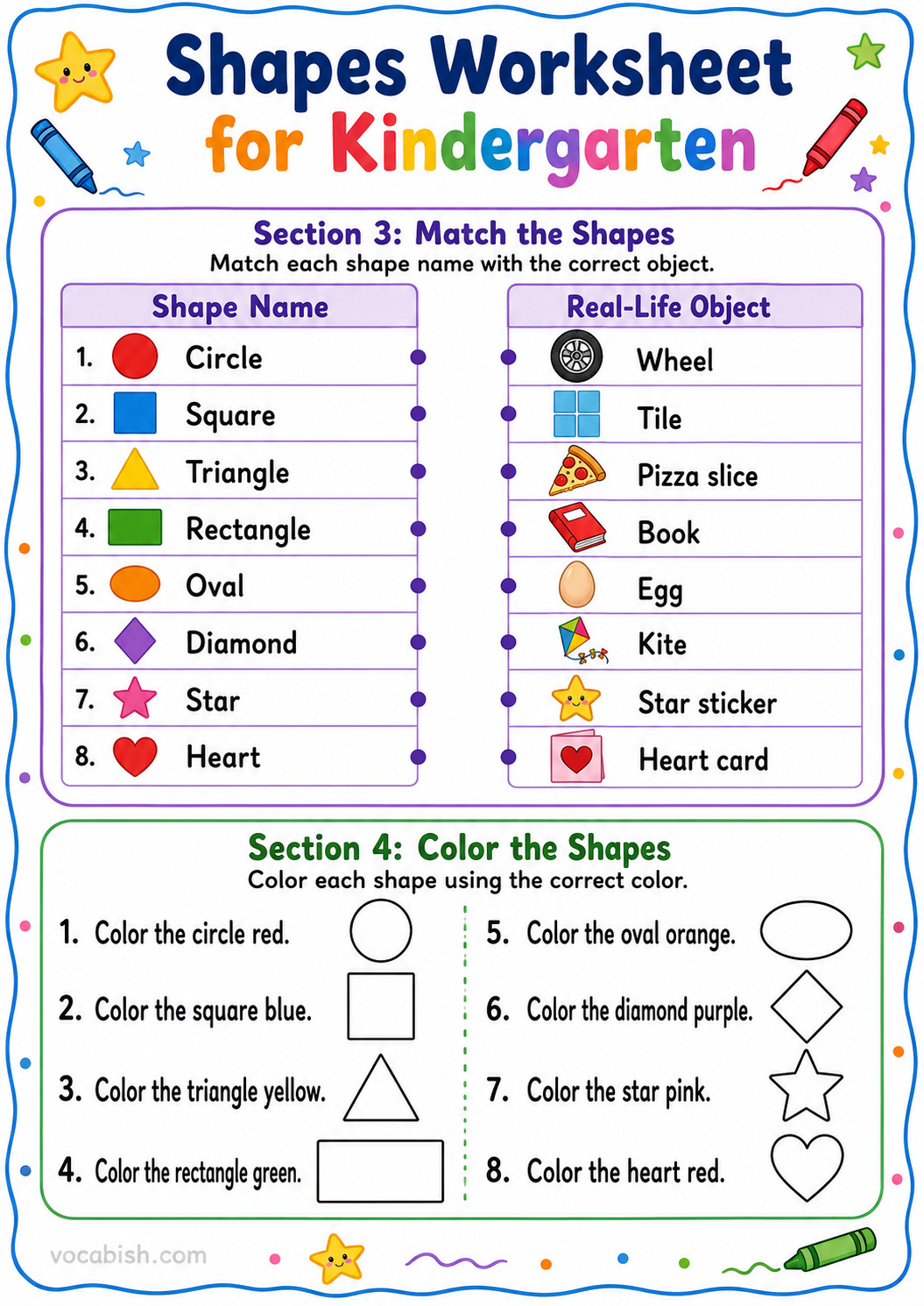 Shapes Worksheet for Kindergarten Section 3 and 4