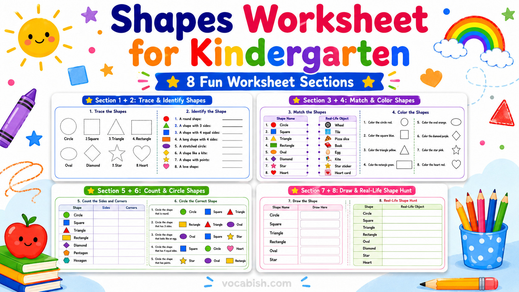 Shapes Worksheet for Kindergarten with Answers and PDF