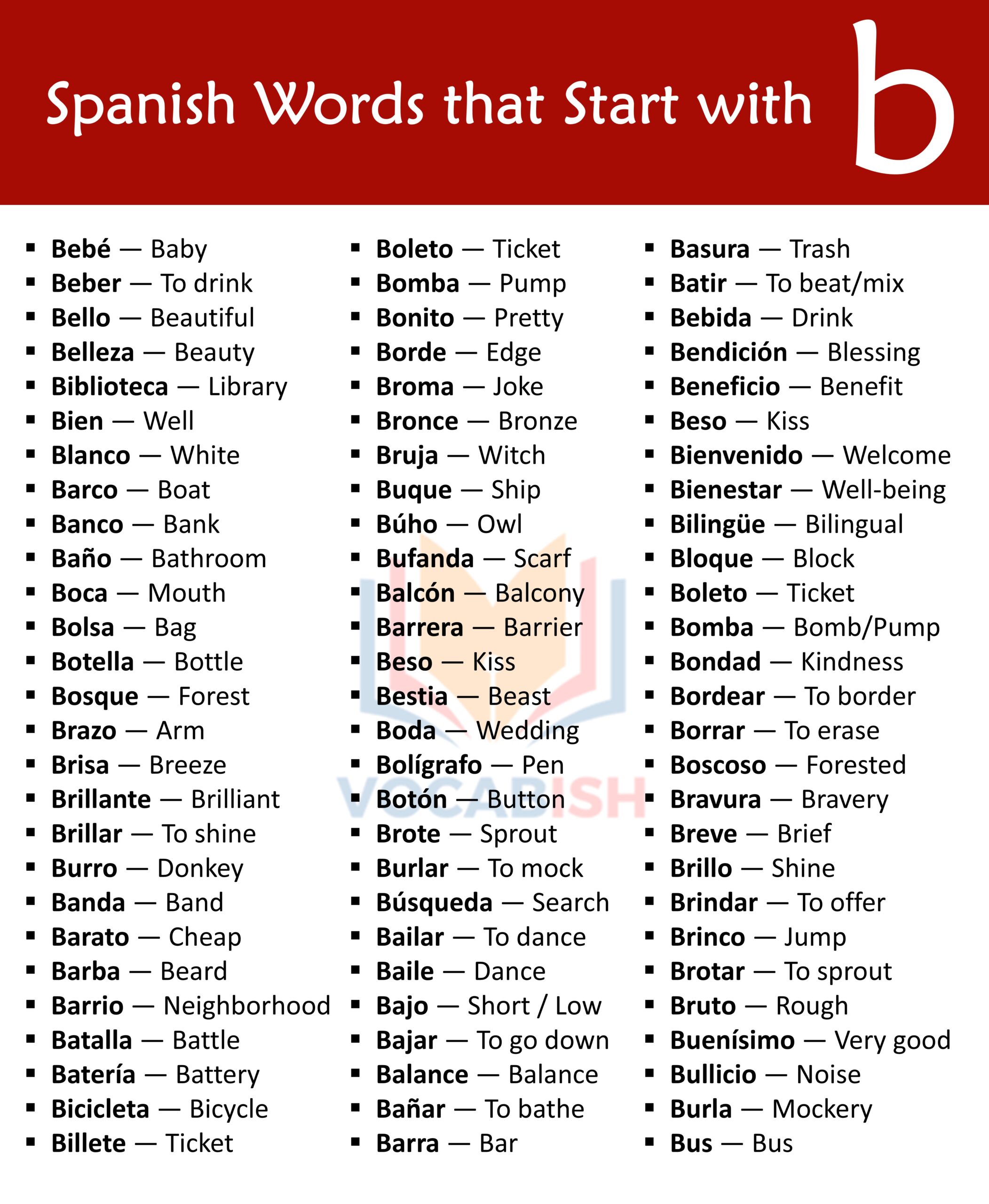Spanish Words that Start with B