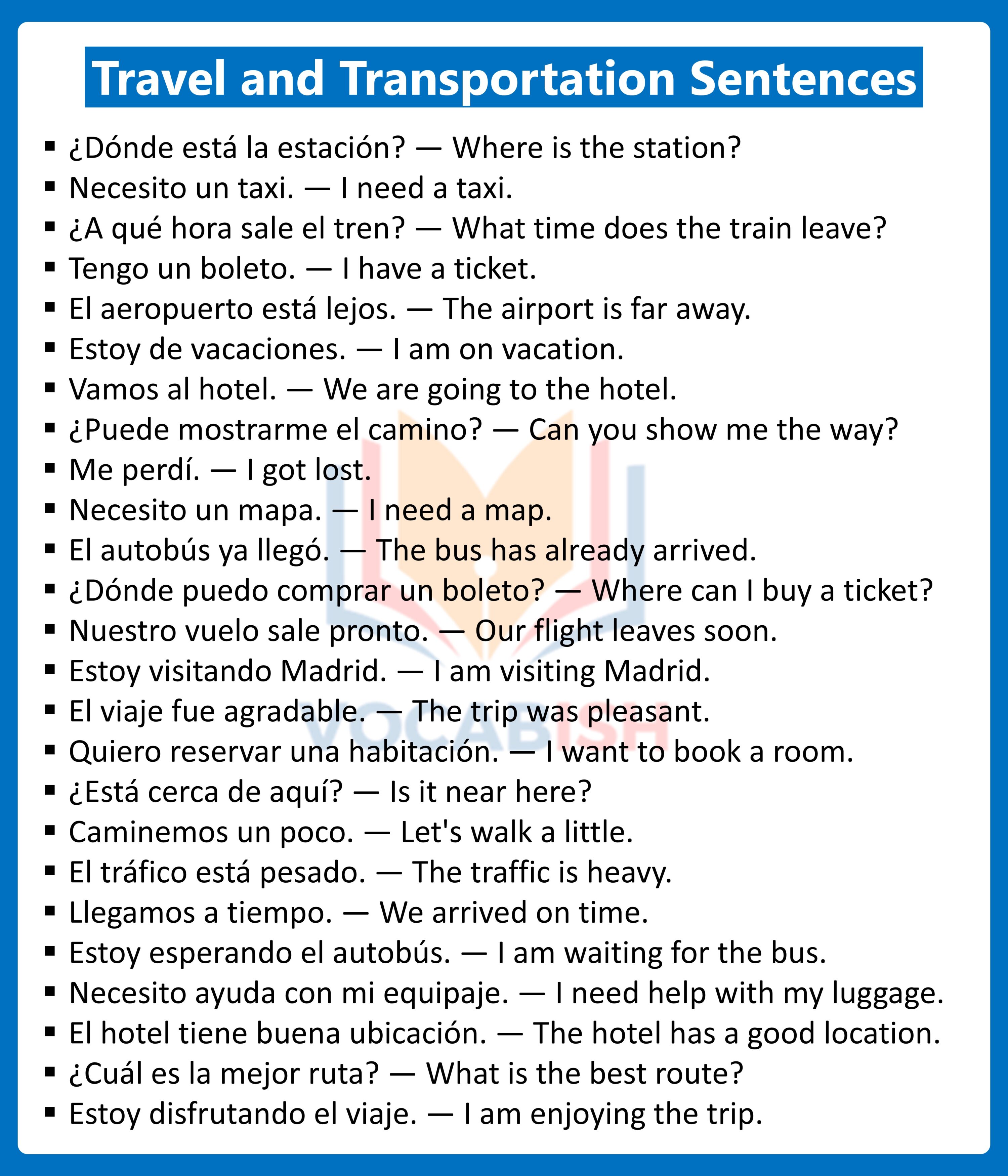 Travel and Transportation Sentences in Spanish