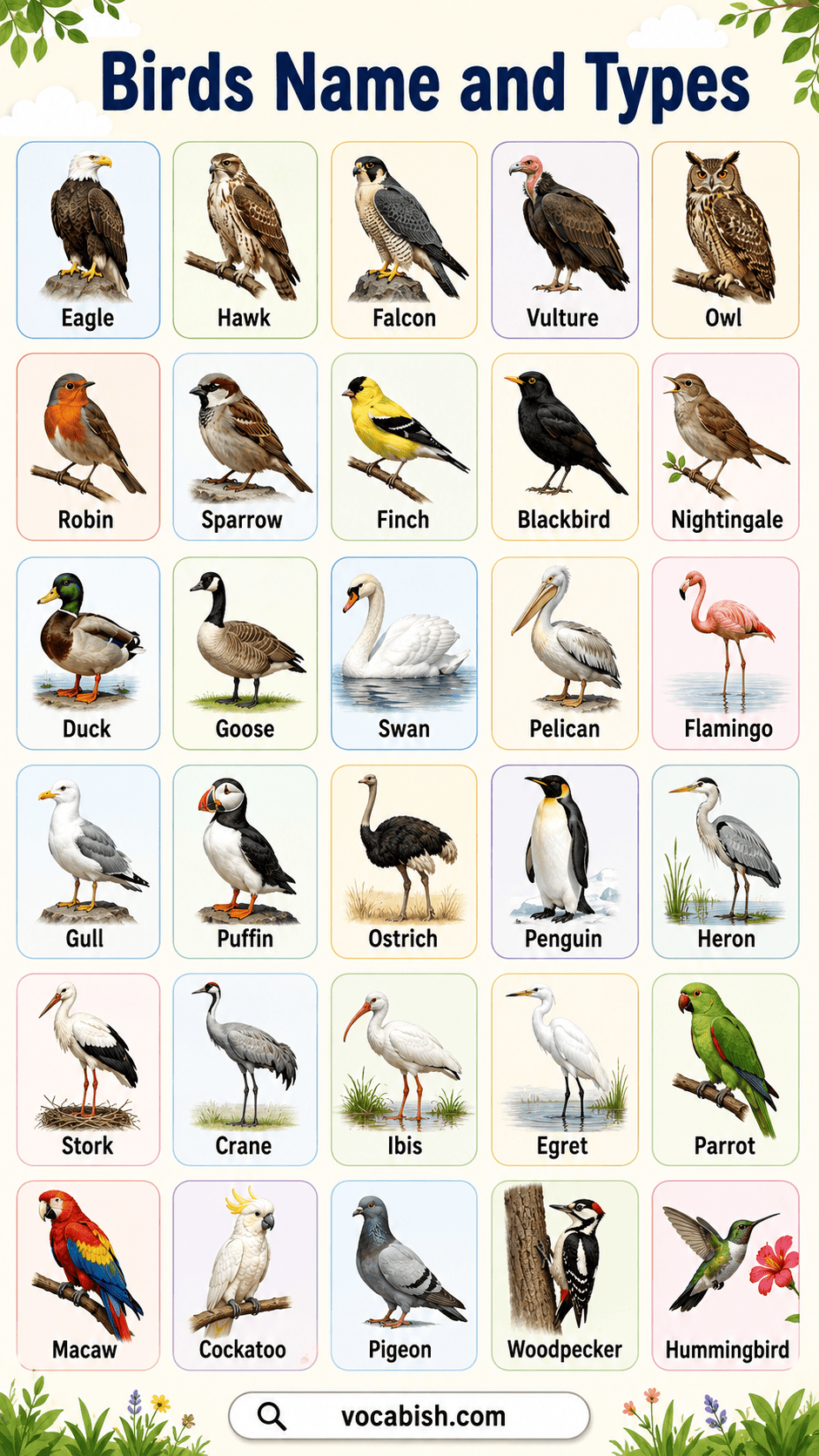 Birds Name and Types with Pictures