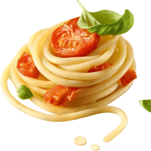 Bucatini pasta with thick strands and hollow centres.
