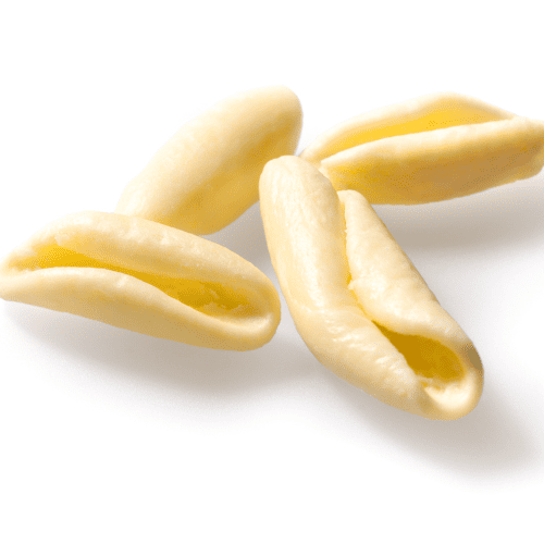 Cavatelli pasta with small, curved pieces and hollow centres.