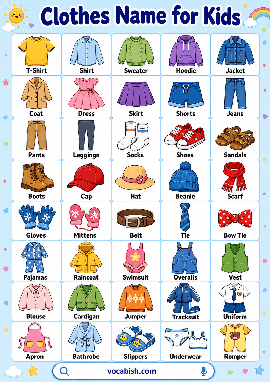 Clothes Name for Kids with Pictures