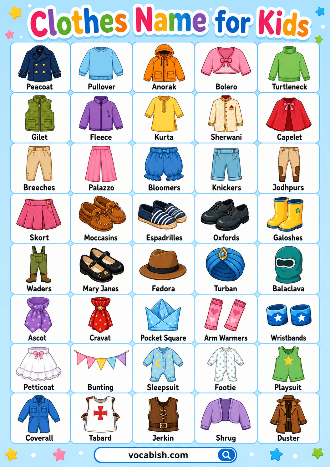 Clothing Vocabulary for Kids with Pictures