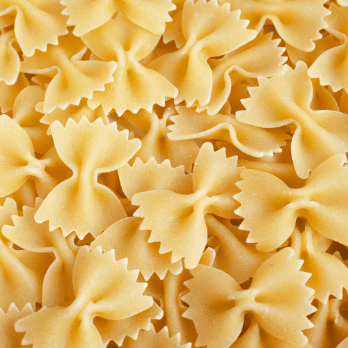 Farfalle pasta with distinctive bow-tie-shaped pieces.