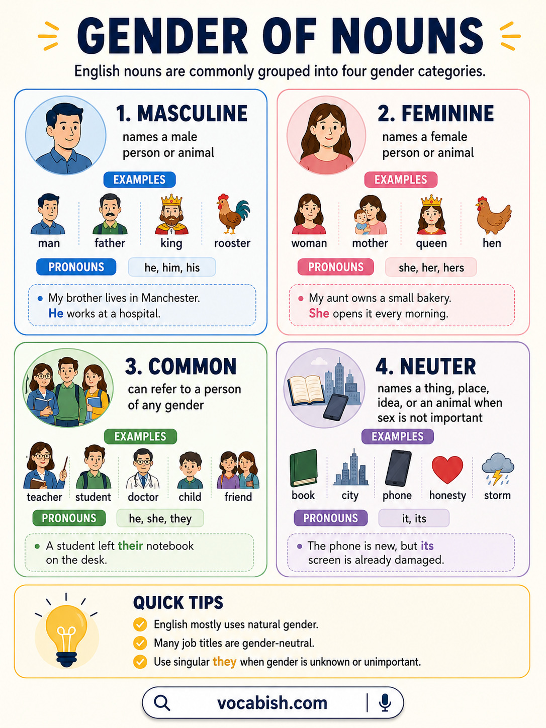 Gender of Nouns Explained with Four Types, Rules, and Examples
