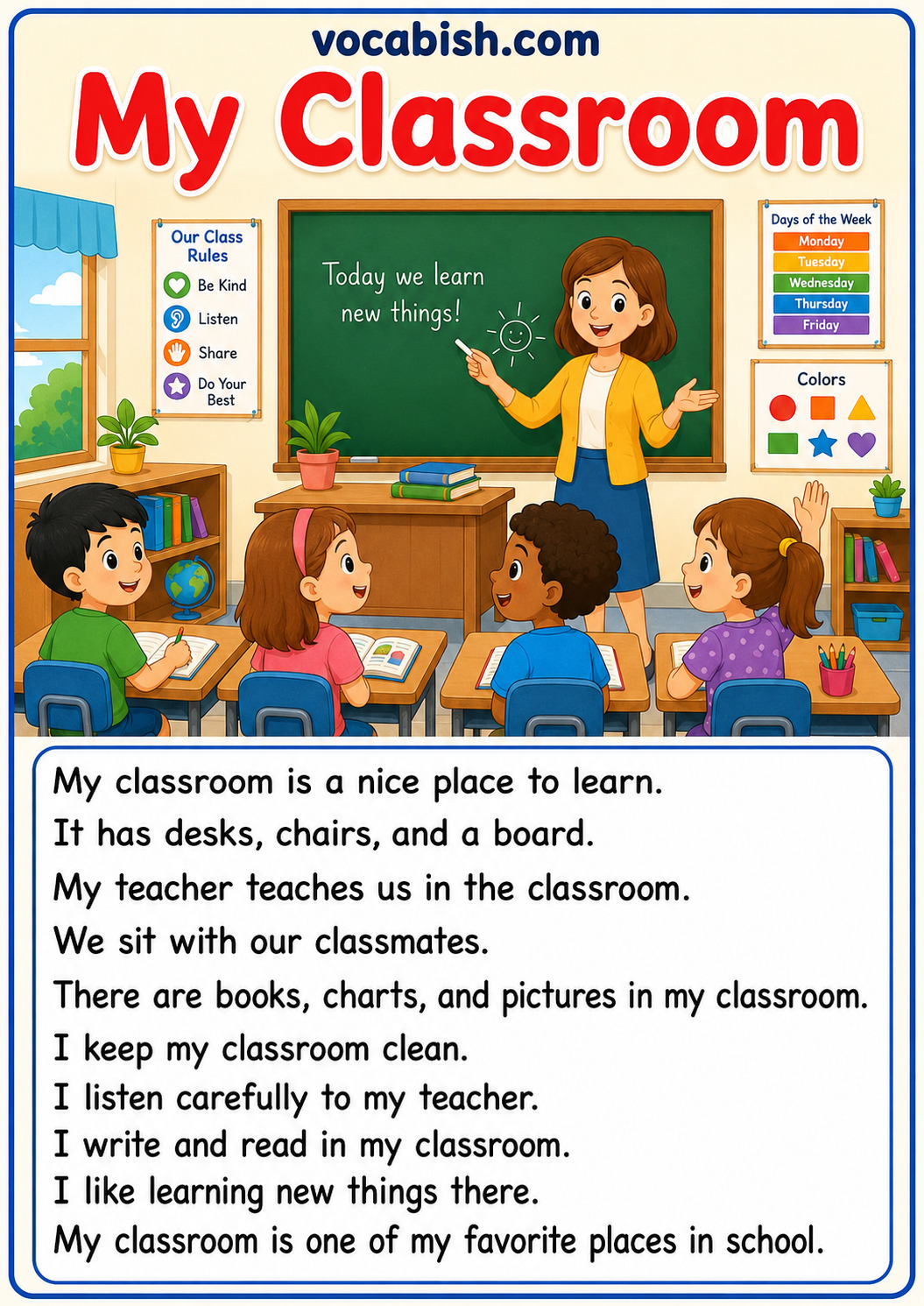 My Classroom Paragraph for Kids