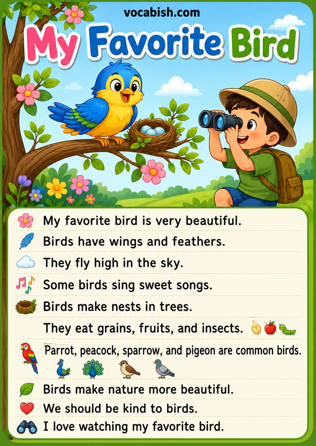 My Favorite Bird Paragraph for Kids