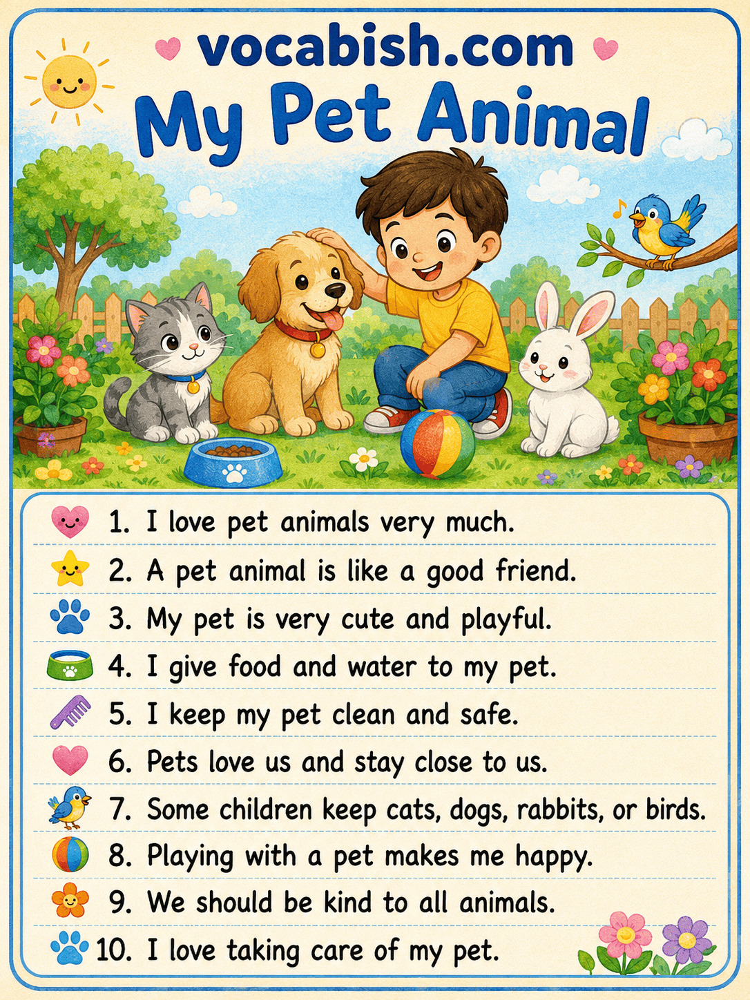 My Pet Animal Paragraph for Kids with PDF