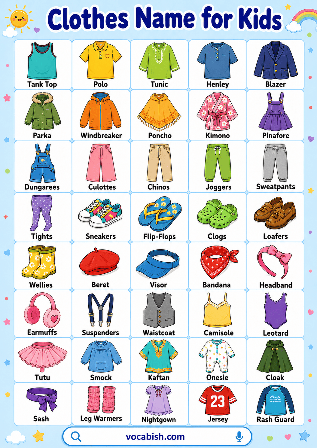 Names of Clothes for Kids with Pictures