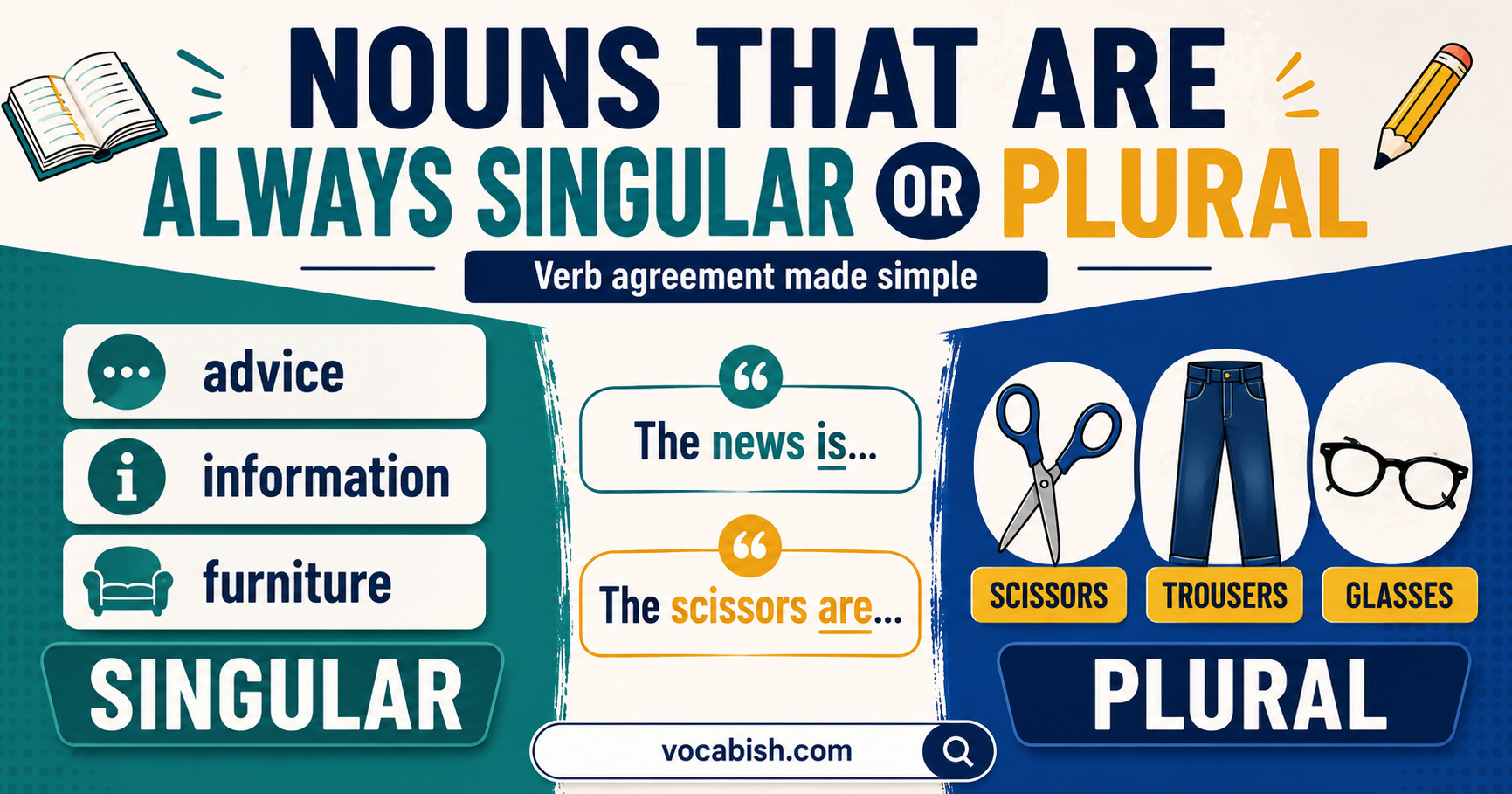 Nouns that are Always Singular and Plural Explained with Types and Examples