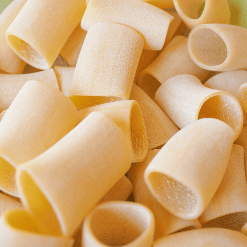 Paccheri pasta with very large, wide tubular pieces.