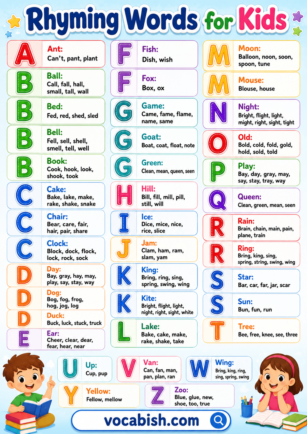 Rhyming Words Kids Classroom Chart