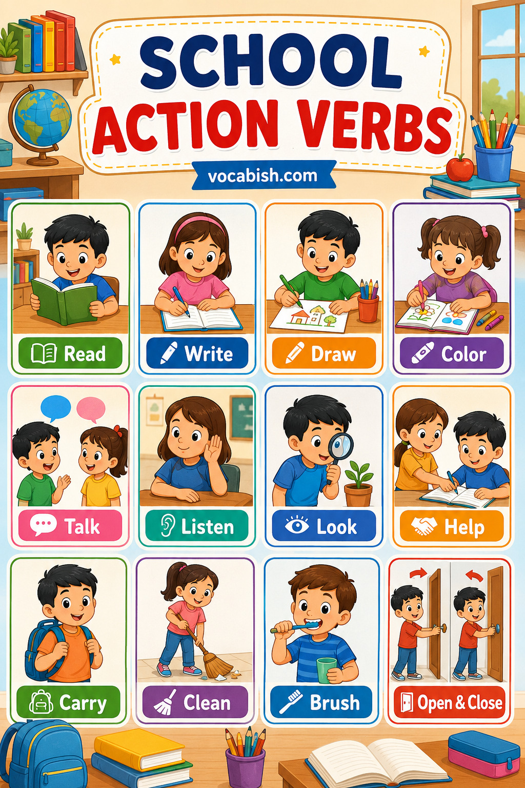 School Action Verbs for Kids