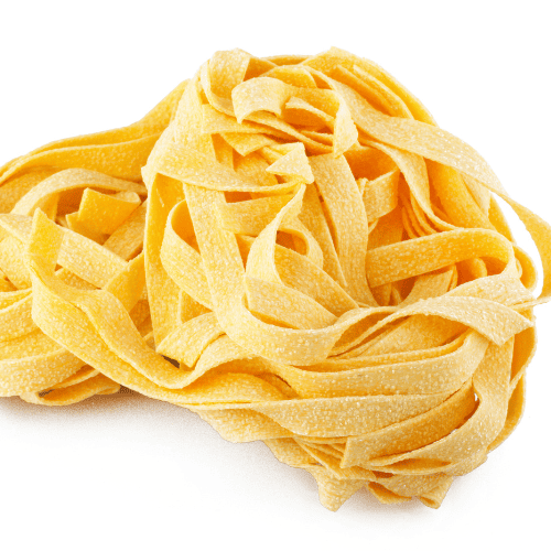 Tagliatelle pasta with traditional long, flat egg ribbons.