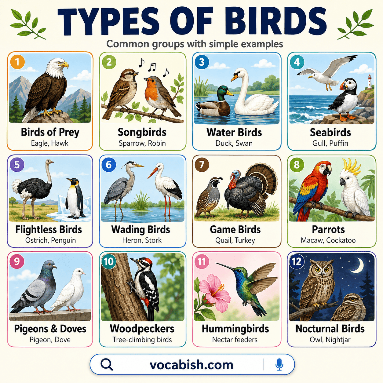 Types of Birds Explained with Names and Groups