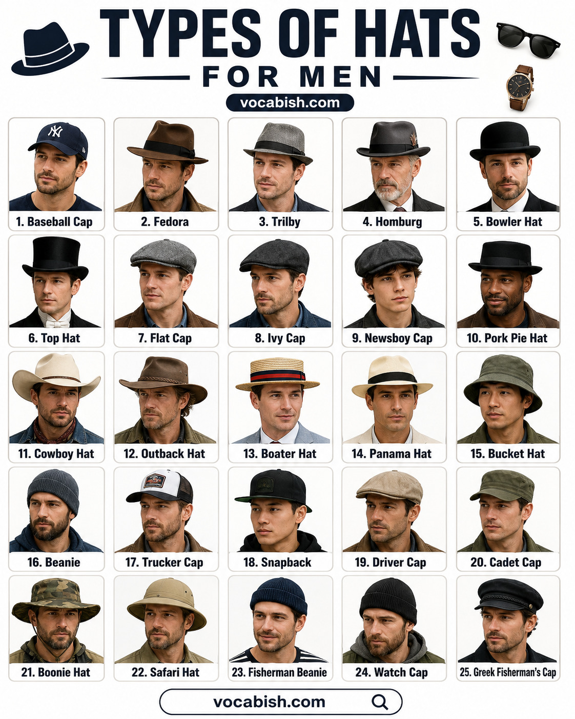 Types of Hats for Men with Their Names and Pictures