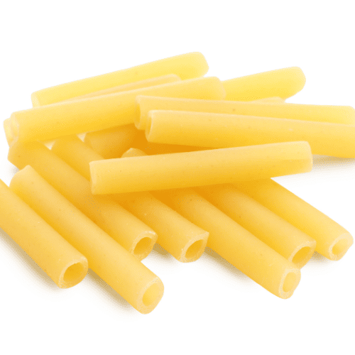 Ziti pasta with smooth, straight, hollow tube shapes.