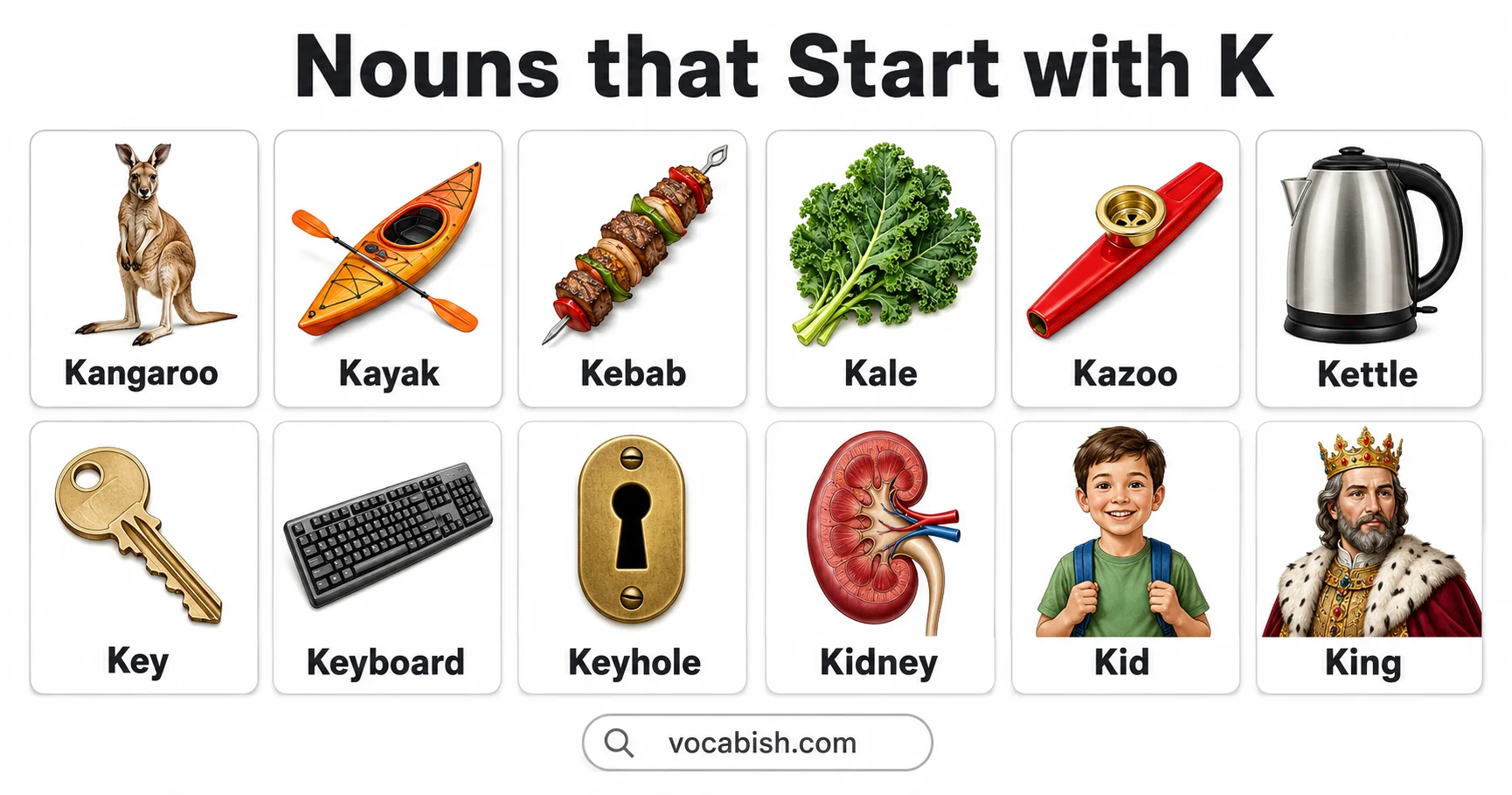 800+ Nouns starting with K along with Their Meanings and Examples in Sentences
