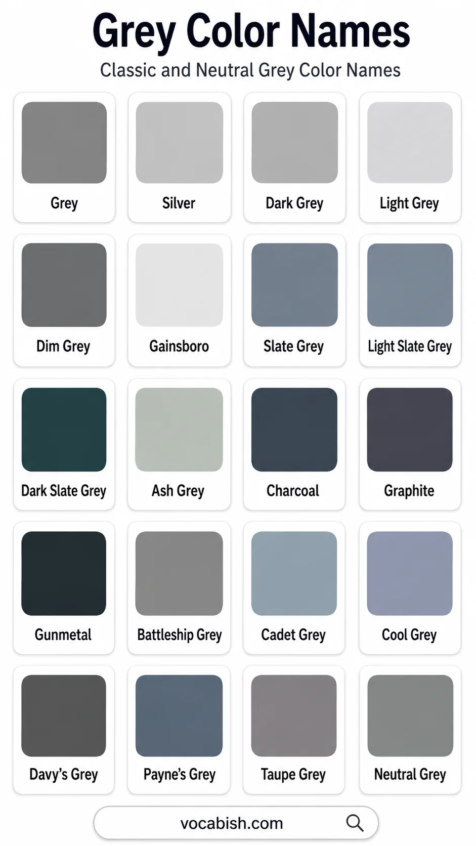 Classic and Neutral Grey Color Names